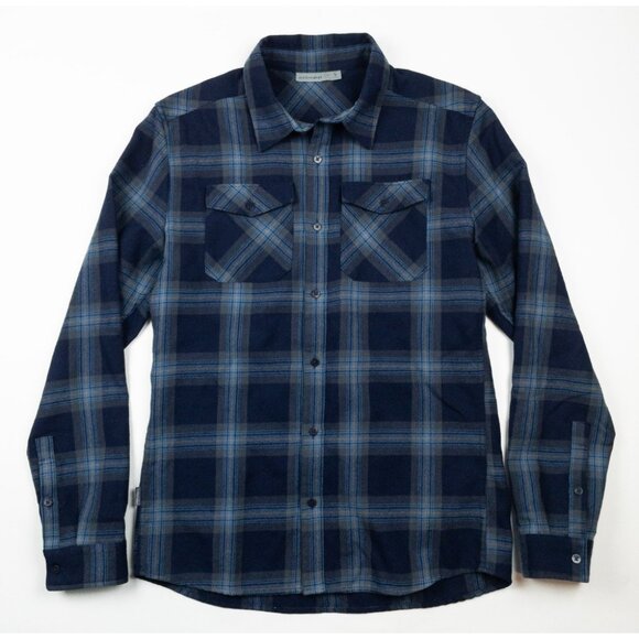 Icebreaker Merino Wool Flannel Shirt Men's Small Blue Navy Plaid Outdoor - Picture 2 of 14